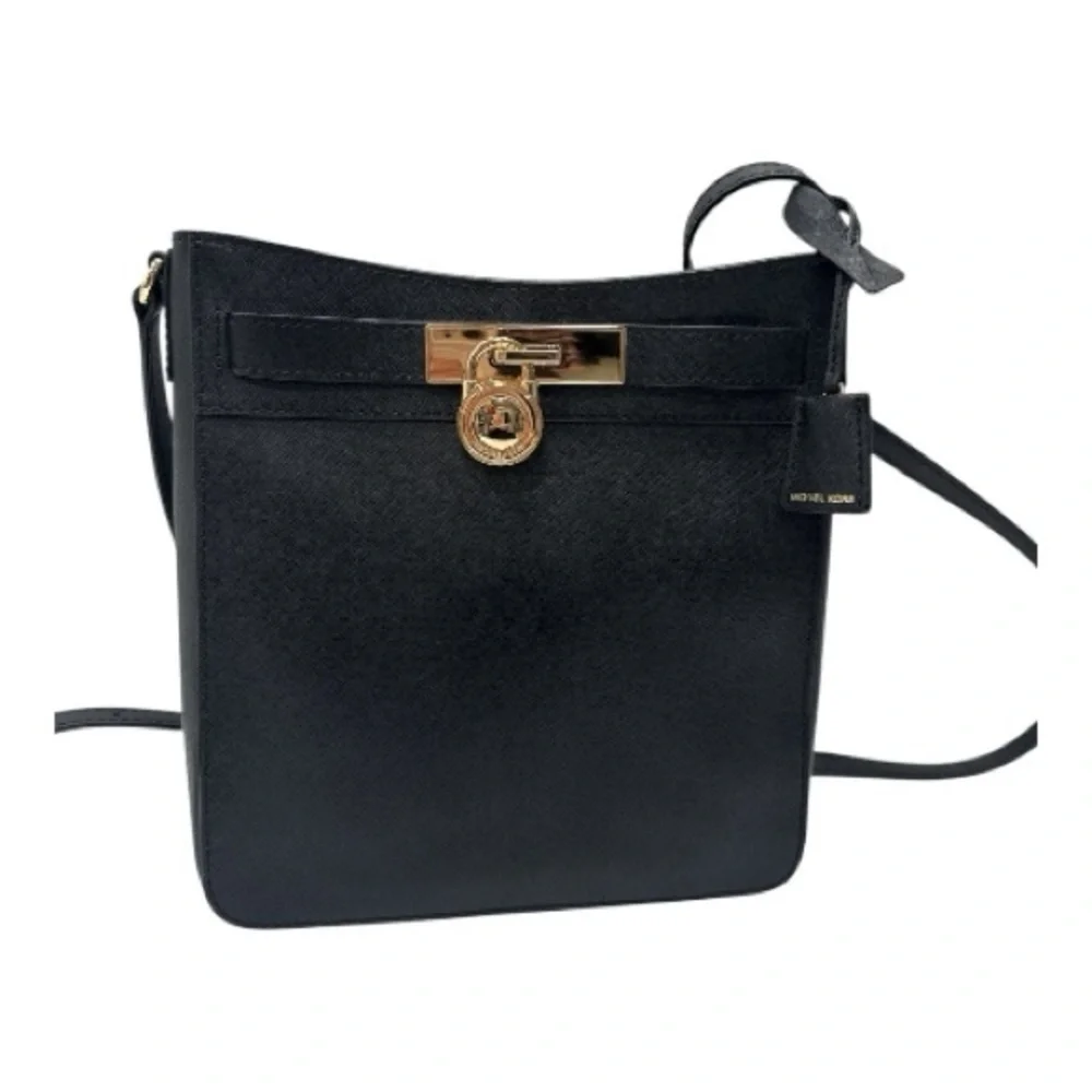 Michael Kors Black Crossbody Bag Hamilton Traveler Saffiano Leather Messenger